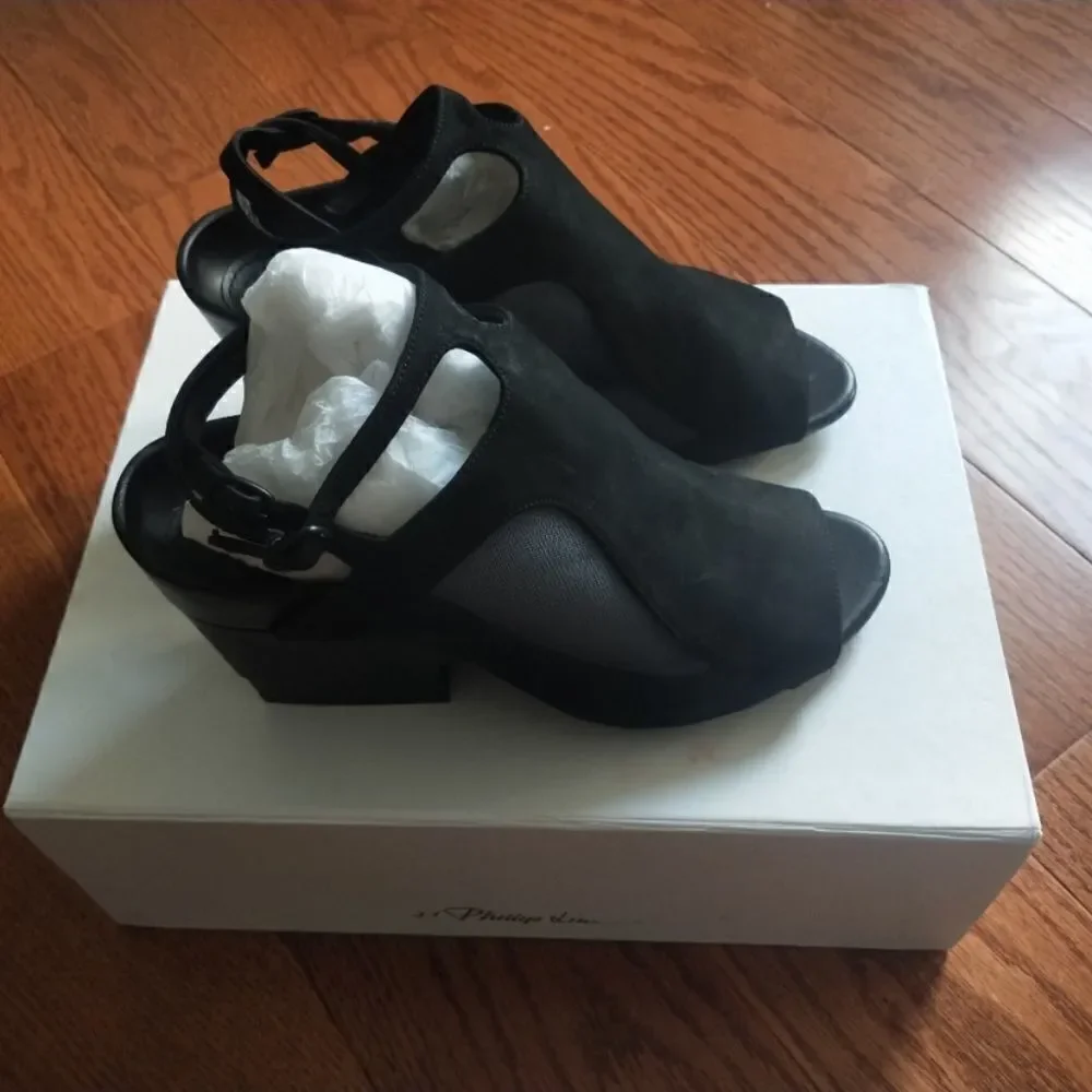 Black 'Aria' Mesh Leather Combo Heel Sandal